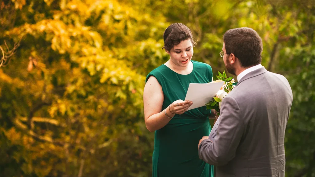 bride reading vows at shenandoah elopement